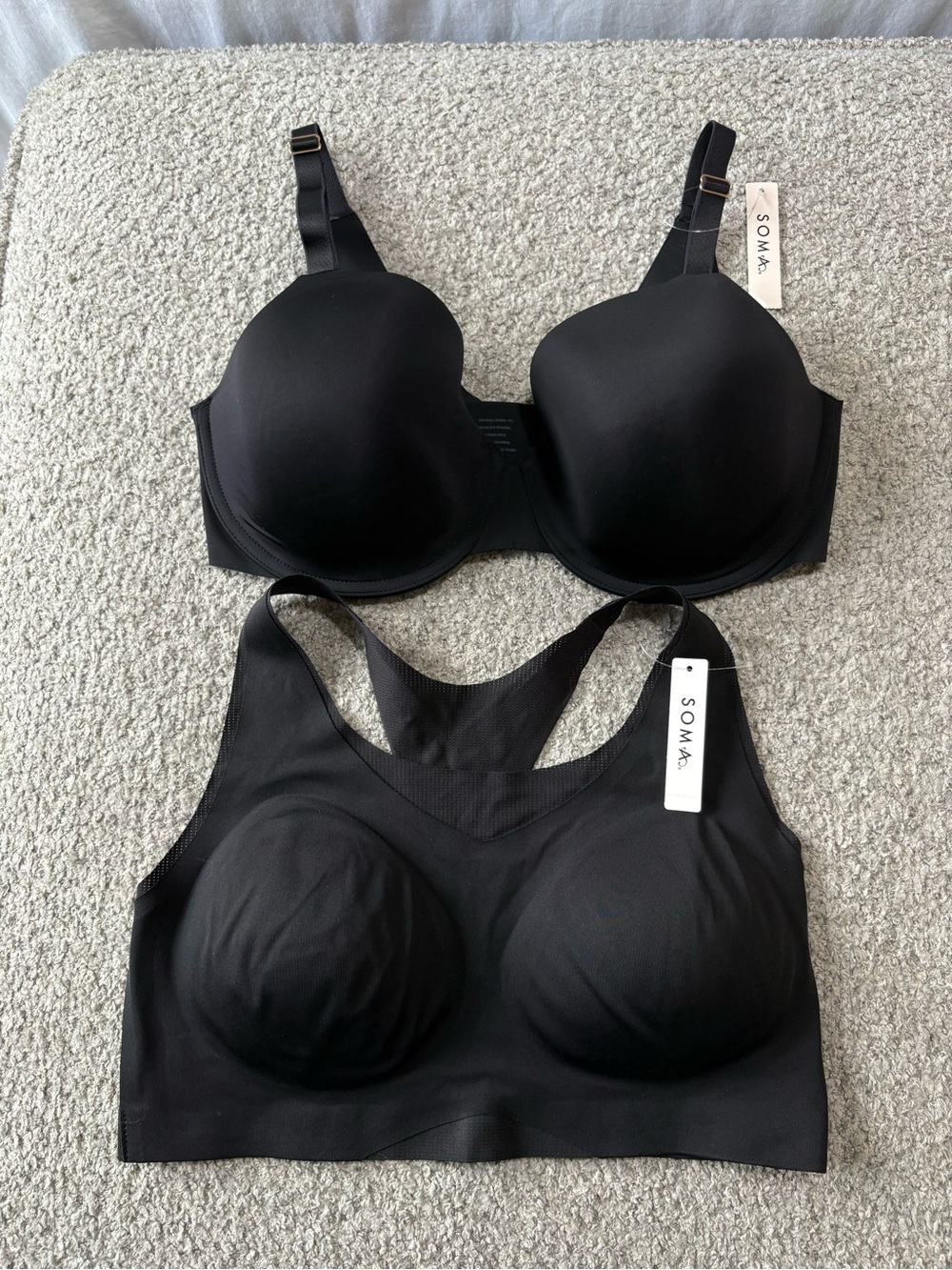 NWT Soma Black 36 DD Bra and Wireless Large Racerback Sports Everyday Bra Bundle